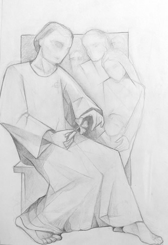 pencil drawing of 'Holy Trinity' for 'The Story of St Patrick'